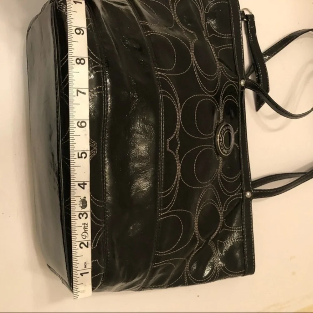 Coach black patent leather signature stitched tote